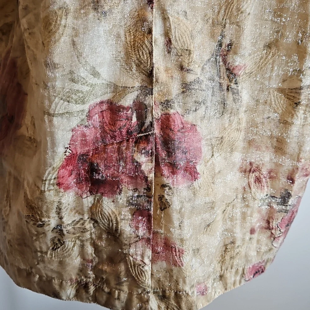 Chico's Design Shimmering Gold Floral Women's Jacket Style Shirt Size 1 #1031 - Picture 5 of 16